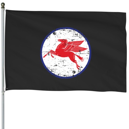 Discover Mobil Gas Oil Pegasus Circle Distressed Faded House Flags