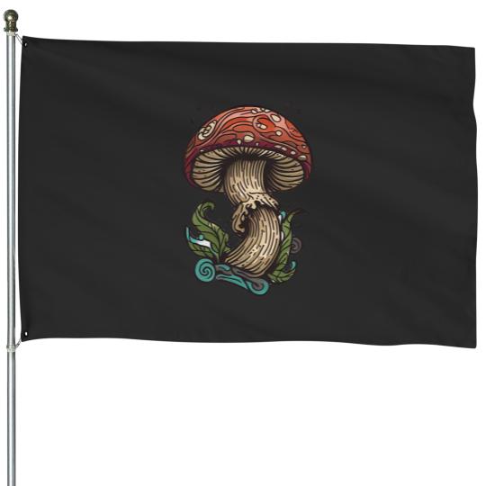 Discover Cartoon mushroom House Flags