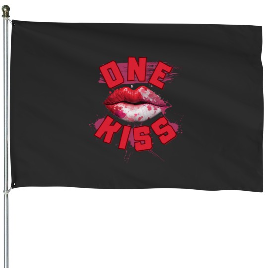 Discover Red-pink Lips One Kisss House Flags