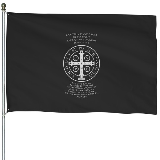 Discover Saint Benedict Medal with prayer(on black) House Flags