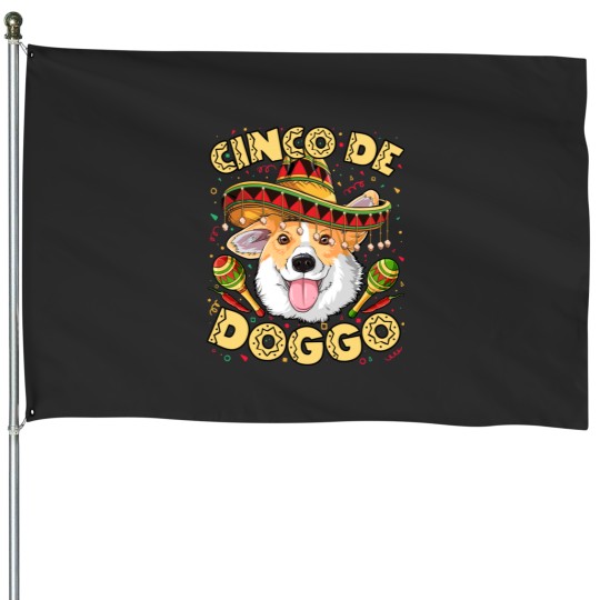 Discover Cinco De Doggo Mayo T  Corgi Women Kids Dog Sombrero House Flags
