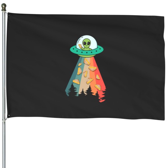 Discover Funny UFO Abduction Grilled Cheese Sandwich Alien House Flags