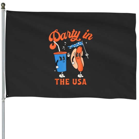 Discover party in the usa hot dog lover usa funny 4th of july House Flags