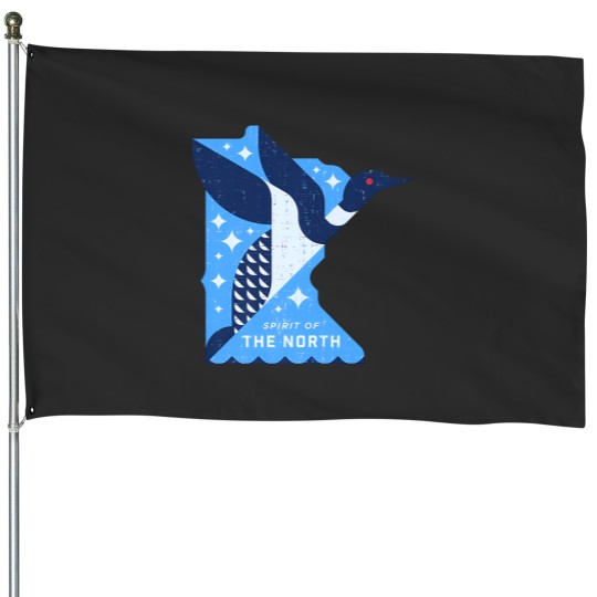 Discover vintage minnesota map with a loon bird spirit of the north House Flags