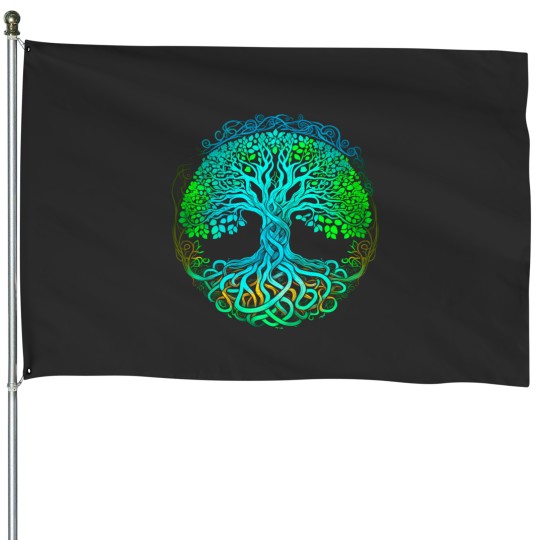 Discover wiccan pagan viking yggdrasil celtic tree of House Flags