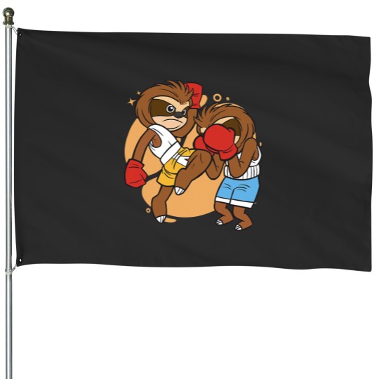 Discover Cute Muay Thai Sloth Fighters 2Thai Boxing and Kickboxing House Flags