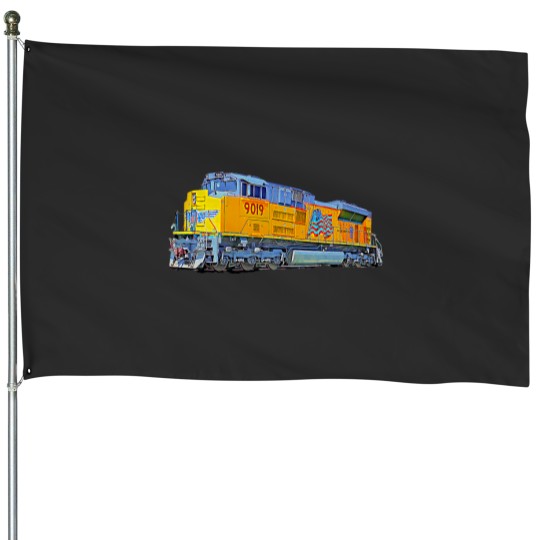 Discover Freight Train Union Pacific Engine House Flags