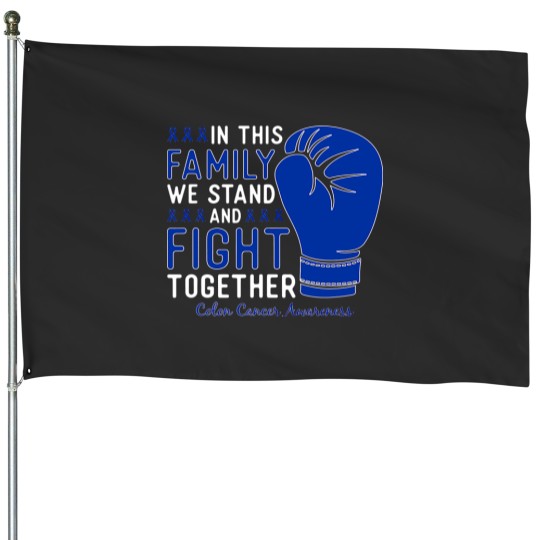 Discover Colon Cancer Awareness Fight Family Support Boxing Gloves House Flags