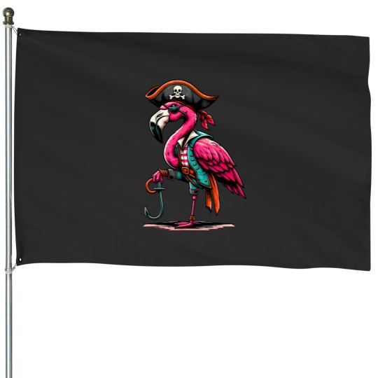 Discover pirate pink flamingo halloween party jolly roger House Flags