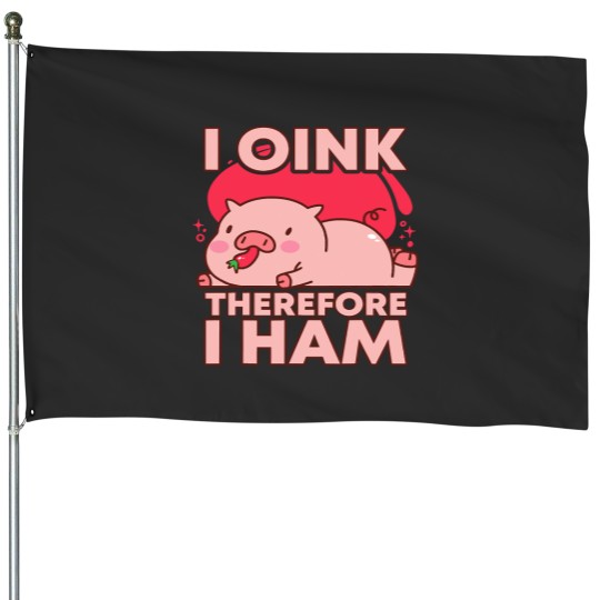 Discover I Oink Therefore I Ham BBQ Pig Roast Barbecue 285 House Flags