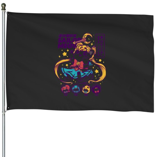 Discover Sailor Meow Kitten House Flags