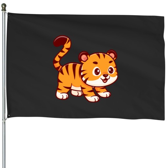 Discover Cute Tiger Playing Cartoon Cute Tiger Playing Cartoon House Flags