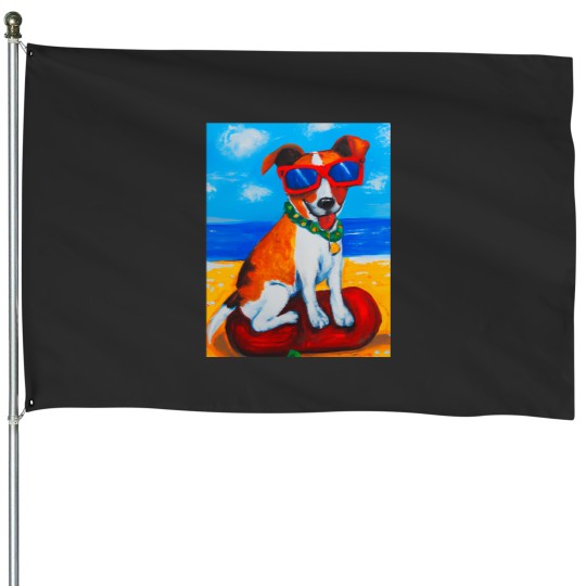 Discover Artful Dogs - Dog On The Rocks House Flags
