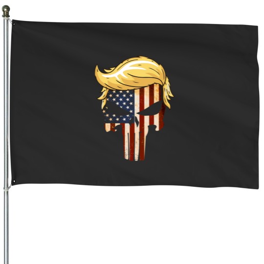 Discover Skull With Iconic Trump Hair America Flag House Flags