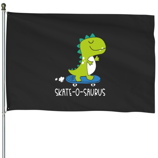 Discover Skating Dino Skating Dino Skate-O-Saurus Dinosaur House Flags