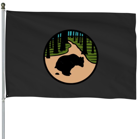 Discover Does a bear poop in the woods bear pooping on a nature trail House Flags