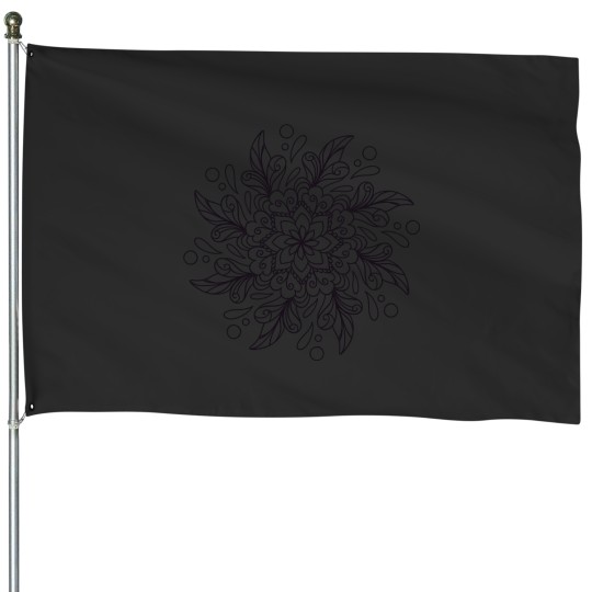 Discover Black Intricate Mandala Design 038 House Flags