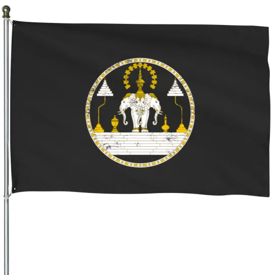 Discover Elephants Lover Laos Erawan Three Headed Elephant Kingdom of Laos House Flags