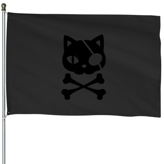 Discover pirate cat kitten halloween skull cross bones costume House Flags
