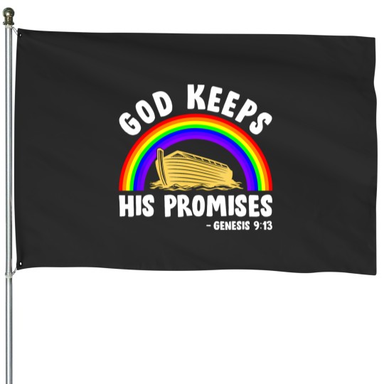 Discover christian noah ark jesus god keeps his promises rainbow House Flags