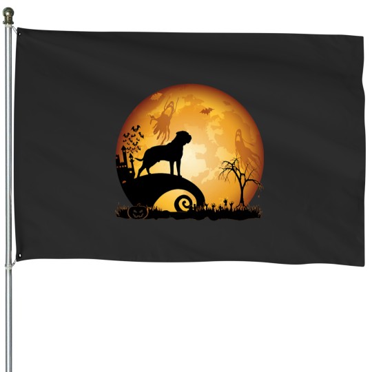 Discover Bullmastiff Dog Scary And Moon Halloween Costume House Flags