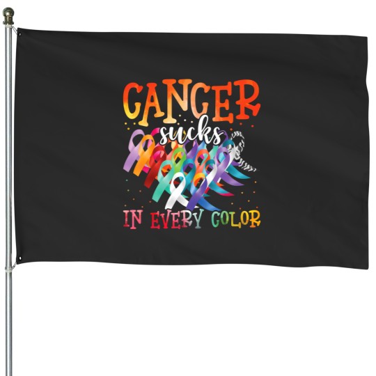 Discover cancer sucks in y color fighter fight cancer House Flags