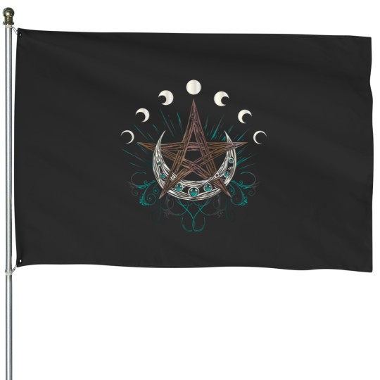 Discover Pentacle moon and phases of the moon House Flags