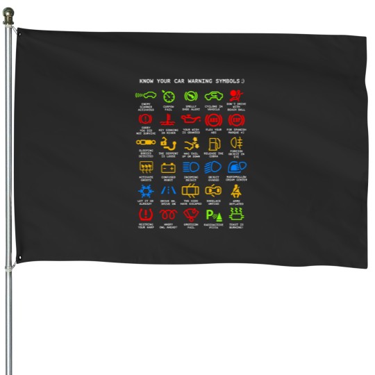 Discover Know Your Car Warning lights Mechanics Funny Sarcastic Graphic Tee s House Flags