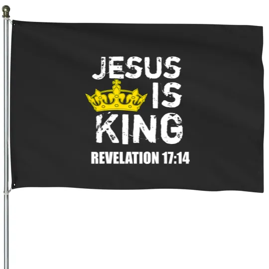 Discover jesus is king crown faith, cross, christian jesus4m3 House Flags