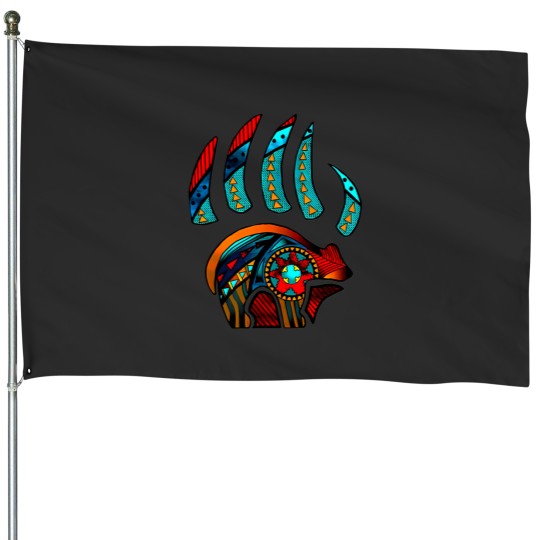Discover native american bear claw in heart House Flags