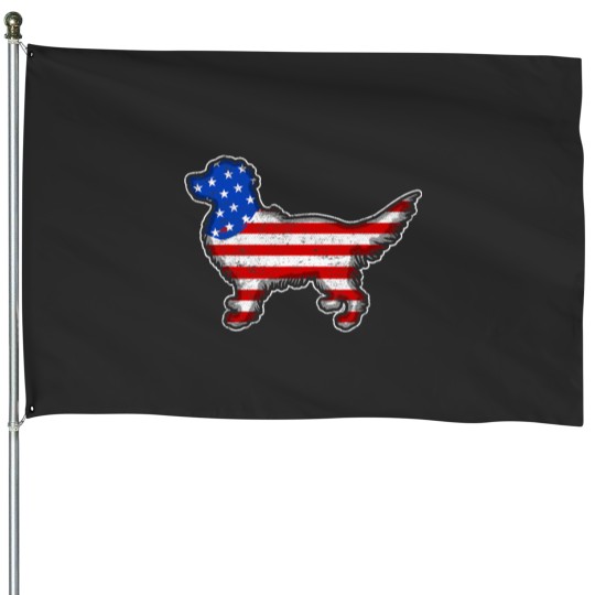 Discover Goldie Design With American Flag USA Golden Retriever Dog House Flags