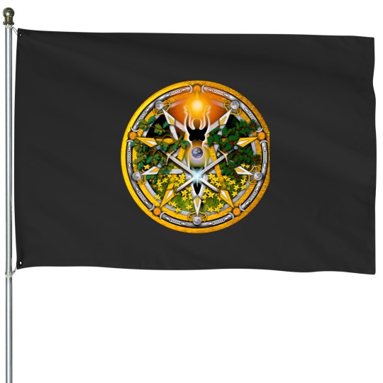 Discover Sabbat Pentacle For Litha The Summer Solstice House Flags