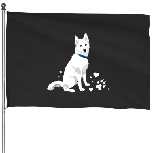 Discover Dog Husky cute white Siberian Husky sweet white Snow dog House Flags