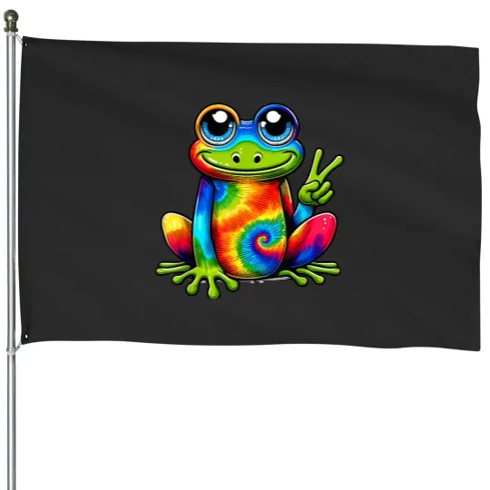 Discover Frog Peace Sign Tie-Dye Hippie House Flags