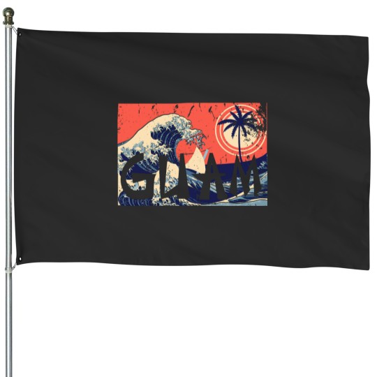 Discover Guam 671 Chamorro Japan Wave Canoe Tree seal House Flags
