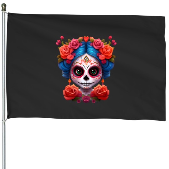 Discover de los muertos la catrina day of the dead sugar skull wo 1 House Flags