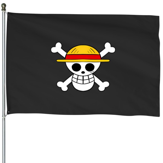 Discover OnePiece Straw Hat Pirates Symbol On Black House Flags
