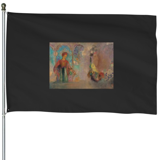 Discover Woman With Flowers by Odilon Redon Long House Flags