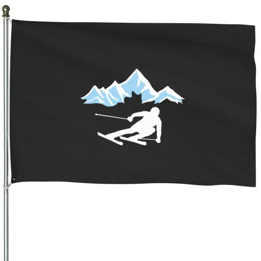 Discover Skiers and mountains, skiing House Flags