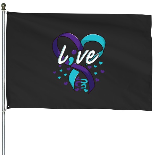 Discover suicides Prevention Semicolon suicides Awareness Ribbon House Flags