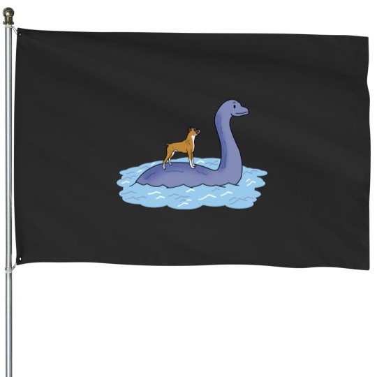 Discover Boxer Dog Riding Loch Ness Monster House Flags
