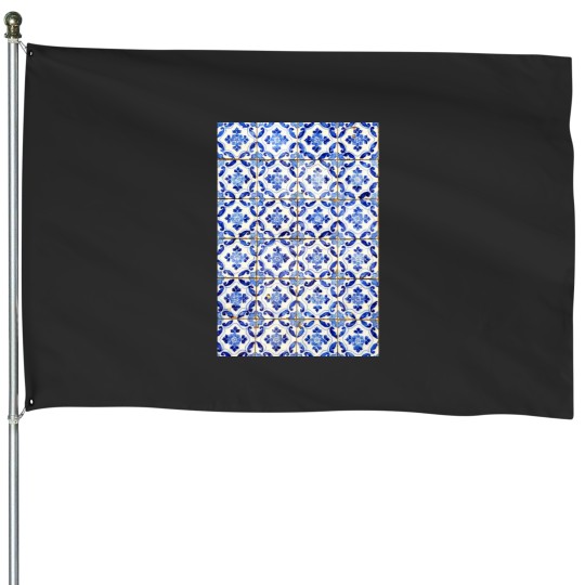 Discover Portuguese tiles. Blue flowers and leaves Long House Flags