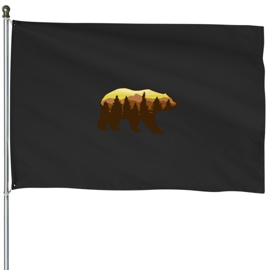 Discover Bear roaming forrest House Flags