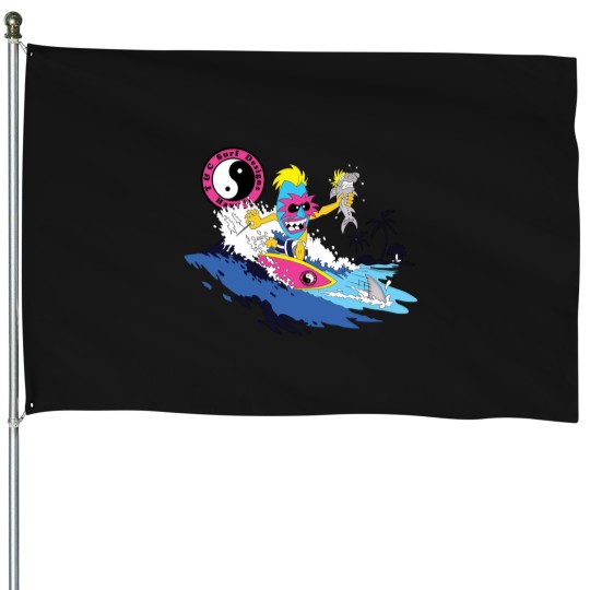 Discover T and C Tiki Guy Surfing Town and Country Surf Designs Hawaii Tiki surfing with Sharks House Flags