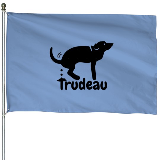Discover Trudeau Dog Pooping 1 Black Logo House Flags