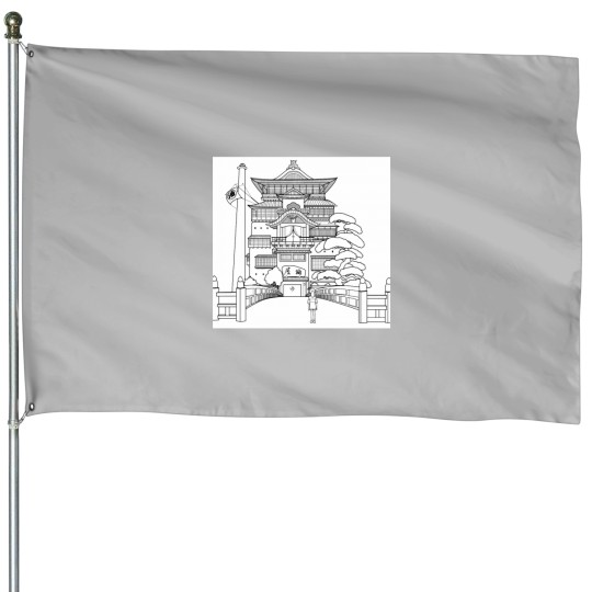 Discover Spirited Away Bathhouse with Chihiro but a simple line drawing Classic House Flags