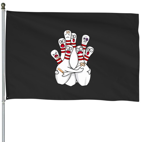 Discover Cartoon Bowling Scared Bowling Pins Funny Sport Bowler House Flags