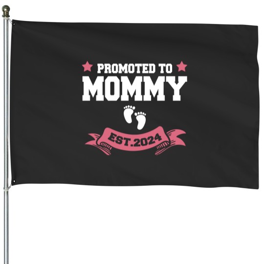 Discover Promoted To Mommy 2024 New Mom Pregnancy Announcement Funny Classic House Flags