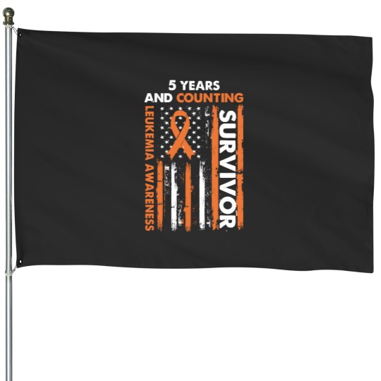 Discover 5 Years And Counting Leukemia Survivor T- Shirt5 Years And Counting Cancer fr€€ Orange Ribbon Leukemia Awareness Survivor T- House Flags House Flags