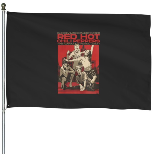 Discover Vintage RHCP Tour 1991 House Flags, Red Hot Chili Peppers Rock Band 2023 House Flags